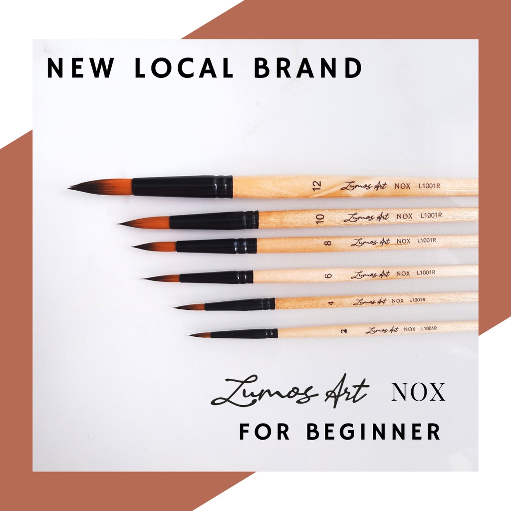 

[Artopia] Lumos Art Nox Brush for Beginner Round Flat / Kuas Lukis untuk Pemula Watercolor Gouache Acrylic Cat Air Akrilik Ujung Lancip Pointy