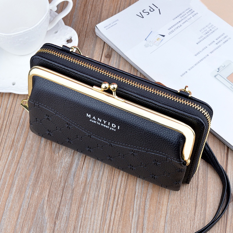 DOMPET HP SELEMPANG WANITA PESTA KULIT HITAM EIGEN WA257B5 TALI SLING PANJANG IMPORT BATAM KOREA ORI