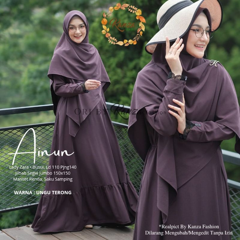 Ainun By KANZA FASHION • Dress Gamis Syar'i Wanita Muslim Set • Khimar Hijab Cadar Niqob Syari Set