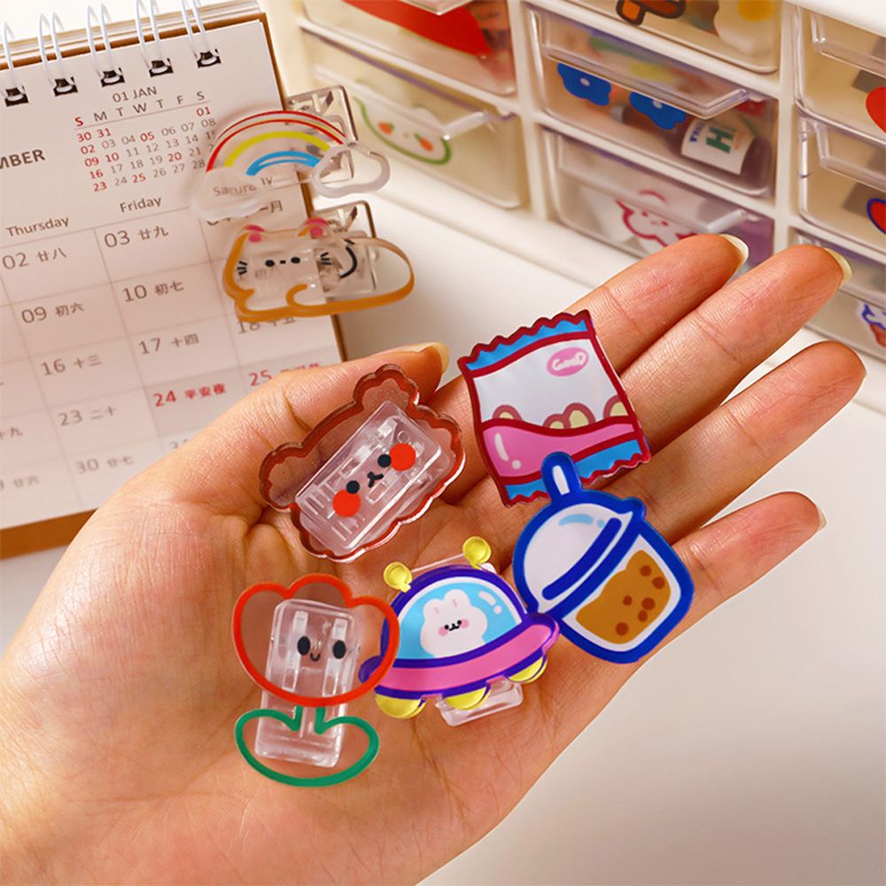 QUINTON Creativity Paper Clip Desktop Organizer Snacks Sealing Clip Transparent Clip Binding School Stationery Page Holder Office Supplies Cartoon Small Clips Binder Clips