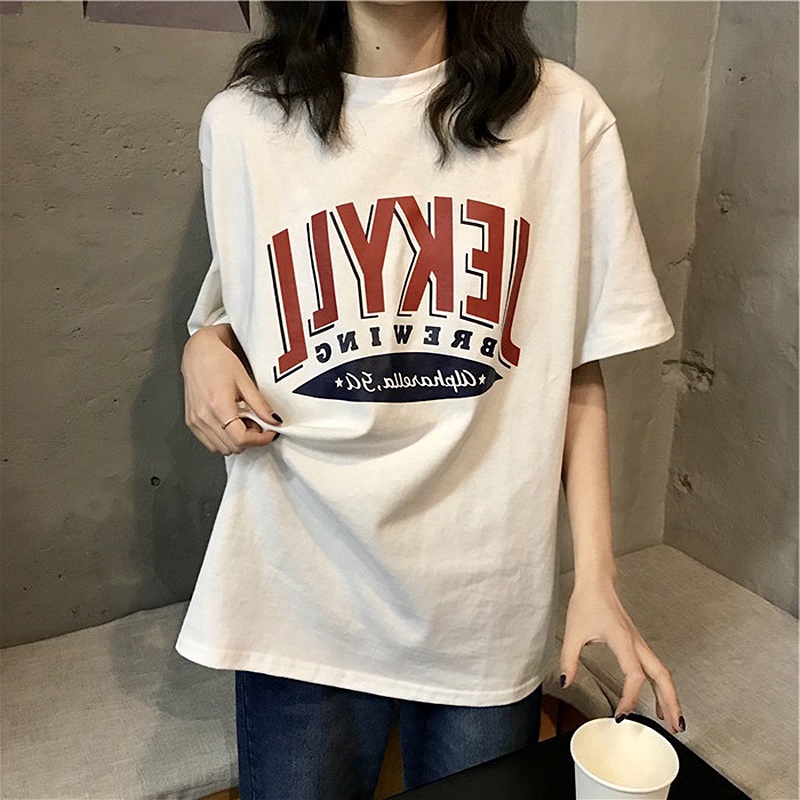  Kaos  T Shirt Casual Wanita  Lengan Pendek dengan Potongan 