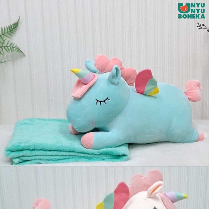 Boneka Bantal Selimut Laying Unicorn Kuda Pony Animal Balmut 3 in 1