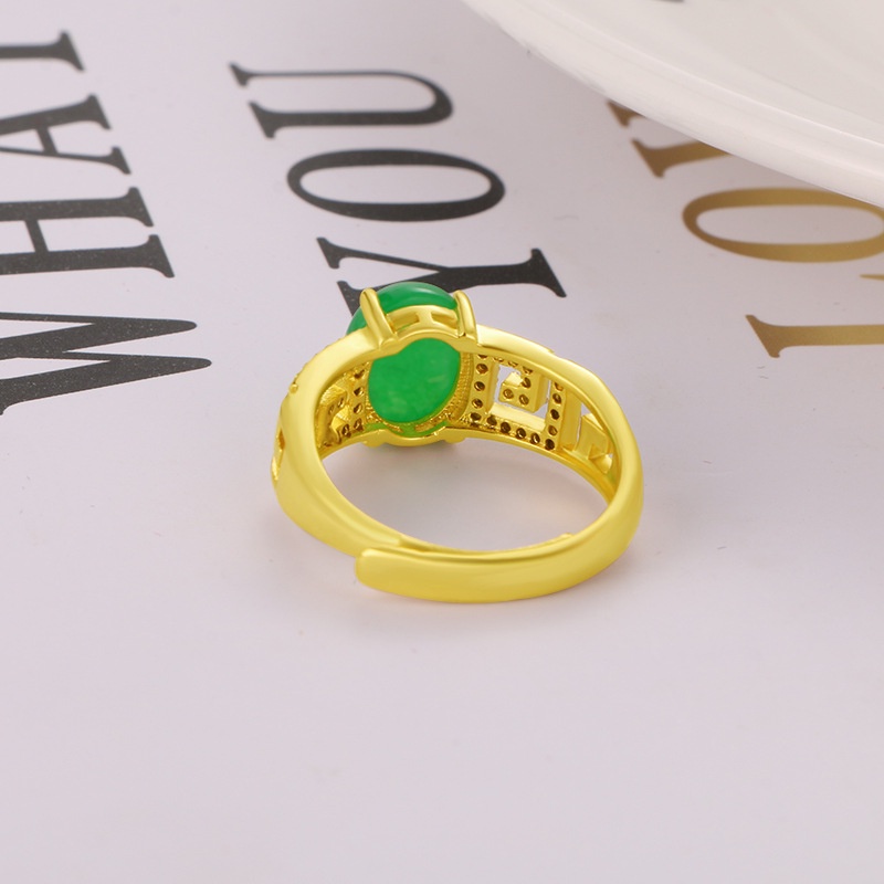 Cincin Lapis Emas Asli Kadar 375 Hias Berlian Kalsedon Hijau Untuk Pria Dan Wanita