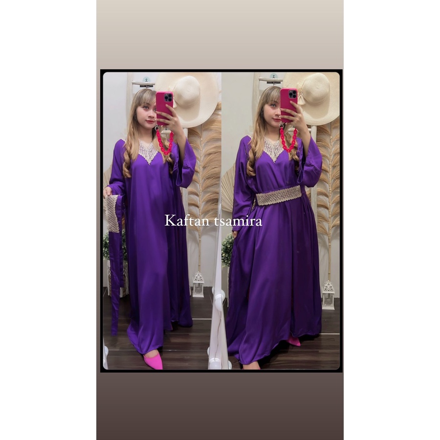Kaftan Tsamira Renda Free Belt Dress Kaftan Wanita Rayon Twill Jumbo