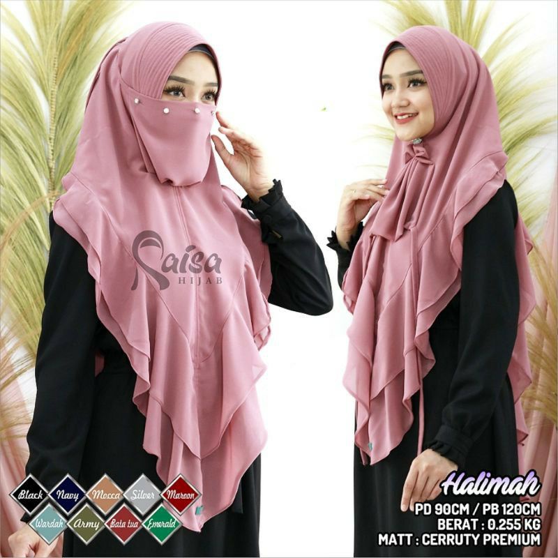 Khimar Instan Niqab Mutiara Hijab Pesta Ceruty Premium 2 layer