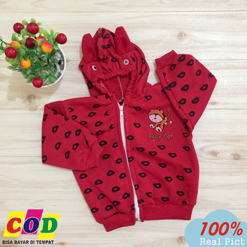 Jaket Bayi Bahan Sweater Mantel Bayi Hangat Kupluk Kuping Anak Usia 0-6 Bulan Almeera Baby and Kids