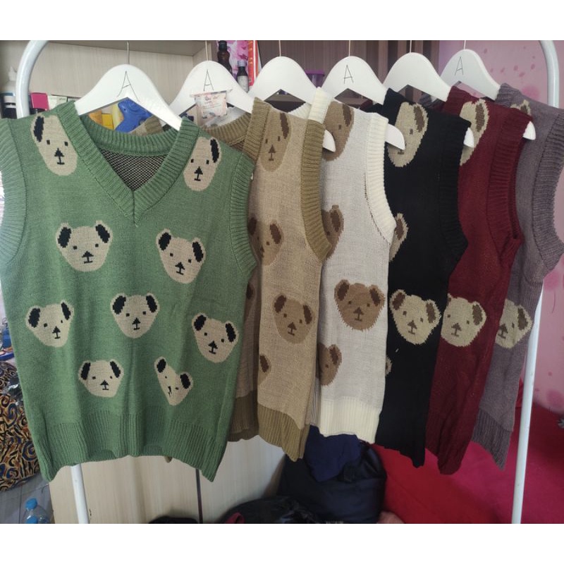 Rompi Rajut Wanita Bear Vest Rompi Rajut Beruang Anak dan dewasa UNISEX/Rompi rajut beruang tedy bea