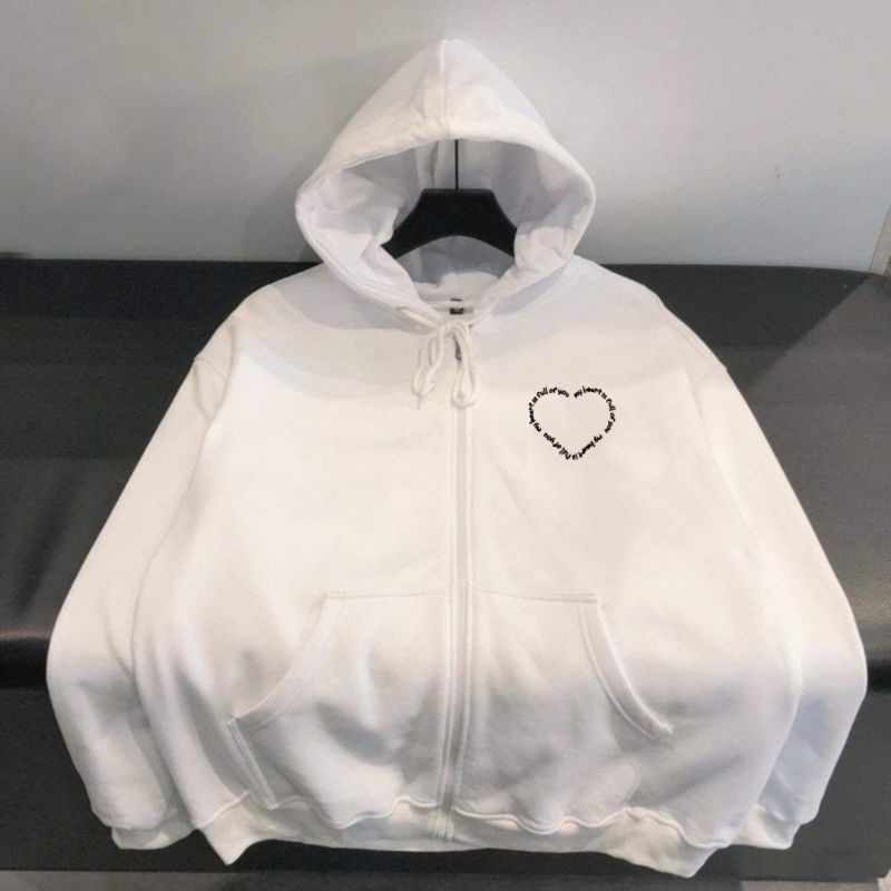 Zip Hoodie MY HEART (size S - 6XL) Jaket Resleting Korean Love Couple Matching Saranghae Save This Moment Ulzzang Style Big size Jumbo Oversize Jacket Boy Girl Oversized Cream Krem beige Khaki Jaketin Aja Caramel silver