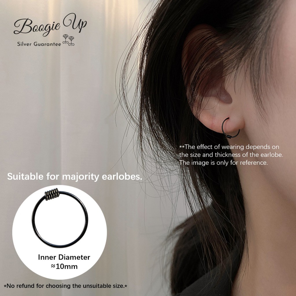 100% S925 Perak Wanita Pria Pasangan Kecil Telinga Tulang Anting-Anting 6-10 Mm Cincin Lingkaran Hoop Helix Piercing-Hitam 10mm