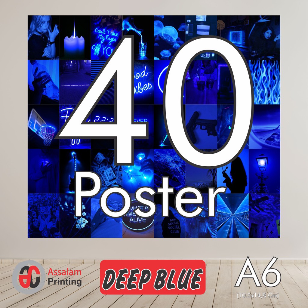 (40PCS) POSTER AESTHETIC ANIME COMIK CARTOON FOOTBALL RETRO BAND BRAND MOVIE ISI 80PCS WALL DECOR-Deep Blue 40
