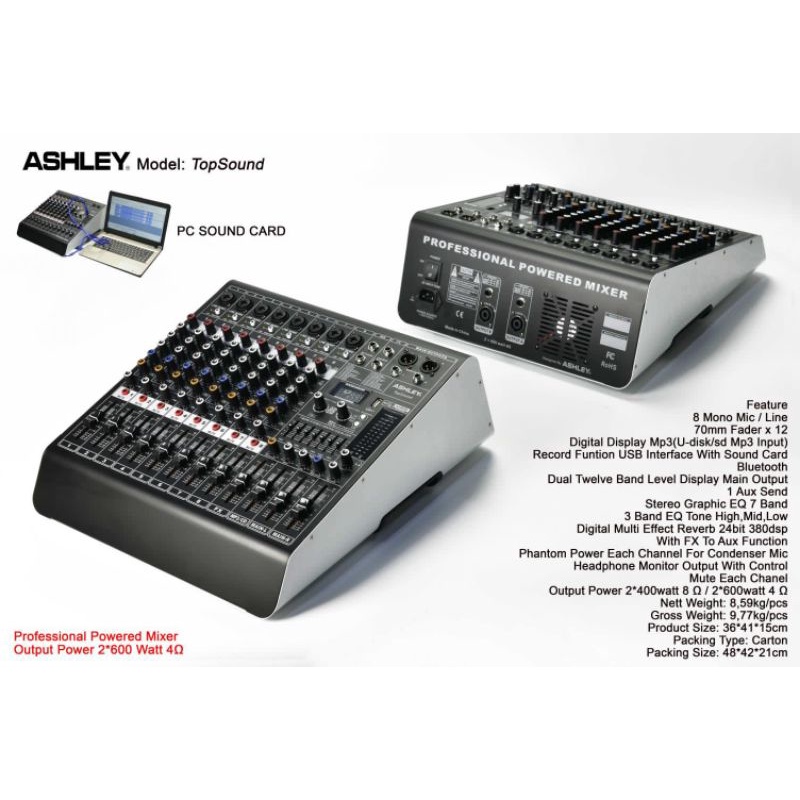 mixer power ashley topsound top sound 8 channel baru