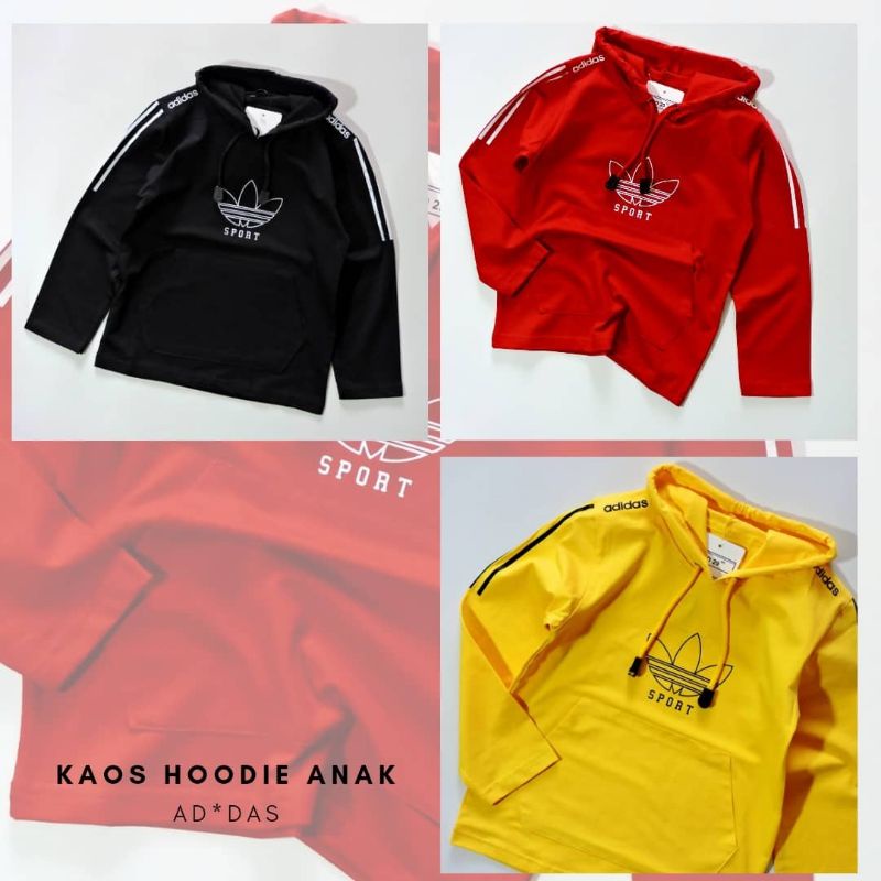 KAOS HOODIE ANAK LAKI LAKI AD*DAS LENGAN PANJANG BAJU ATASAN COWOK TOPI IMPORT BRANDED PREMIUM DISKO