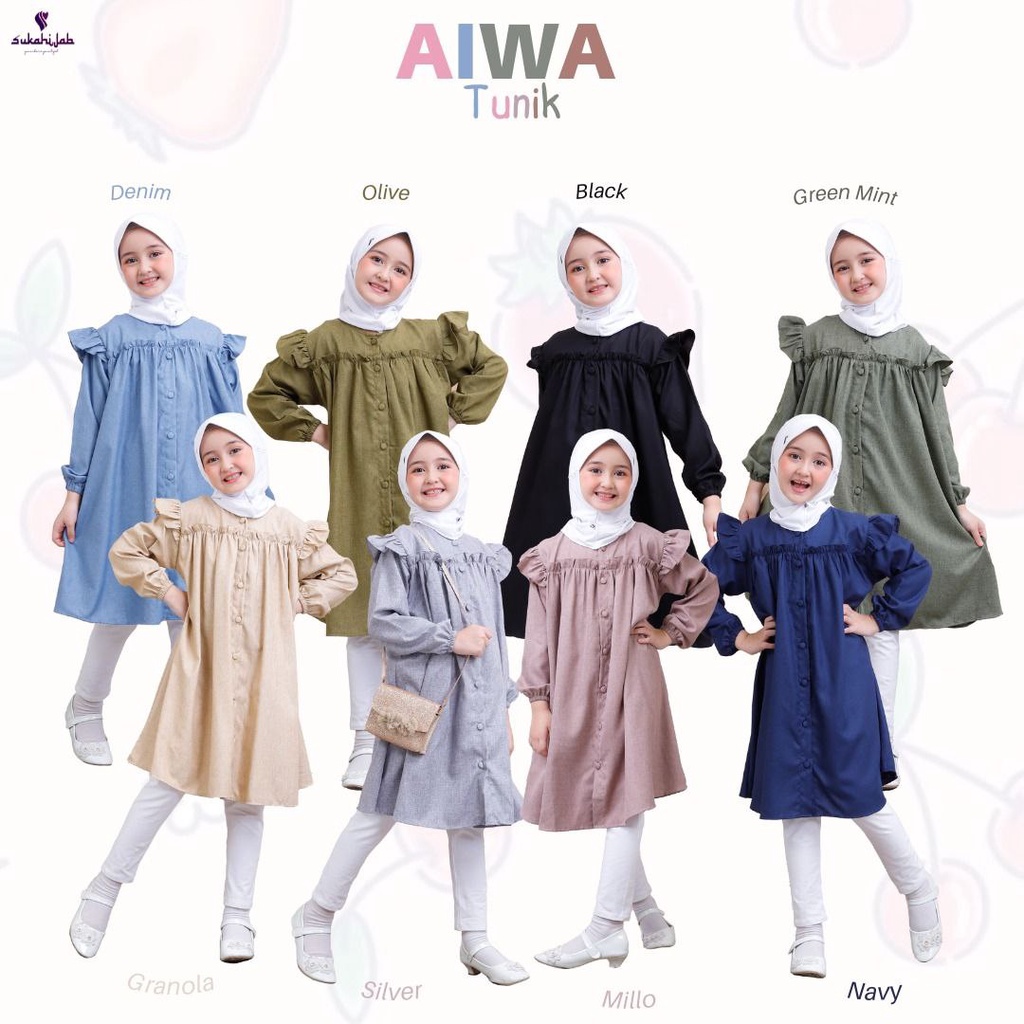 SUKAHIJAB - Aiwa Tunik Baju Anak Perempuan Terbaru Usia Anak 1-12 Tahun Katun Madinah Full Kancing