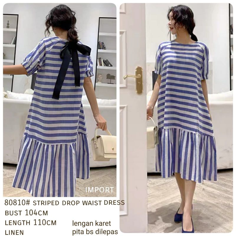 MDLV ~ 80810 Striped Drop Waist Dress Oversize Dress Maxi Dress Salur Import Fashion Import