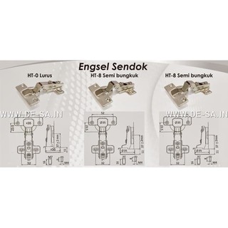  Huben  HT Engsel  Sendok 35MM Standar Lurus  Setengah 