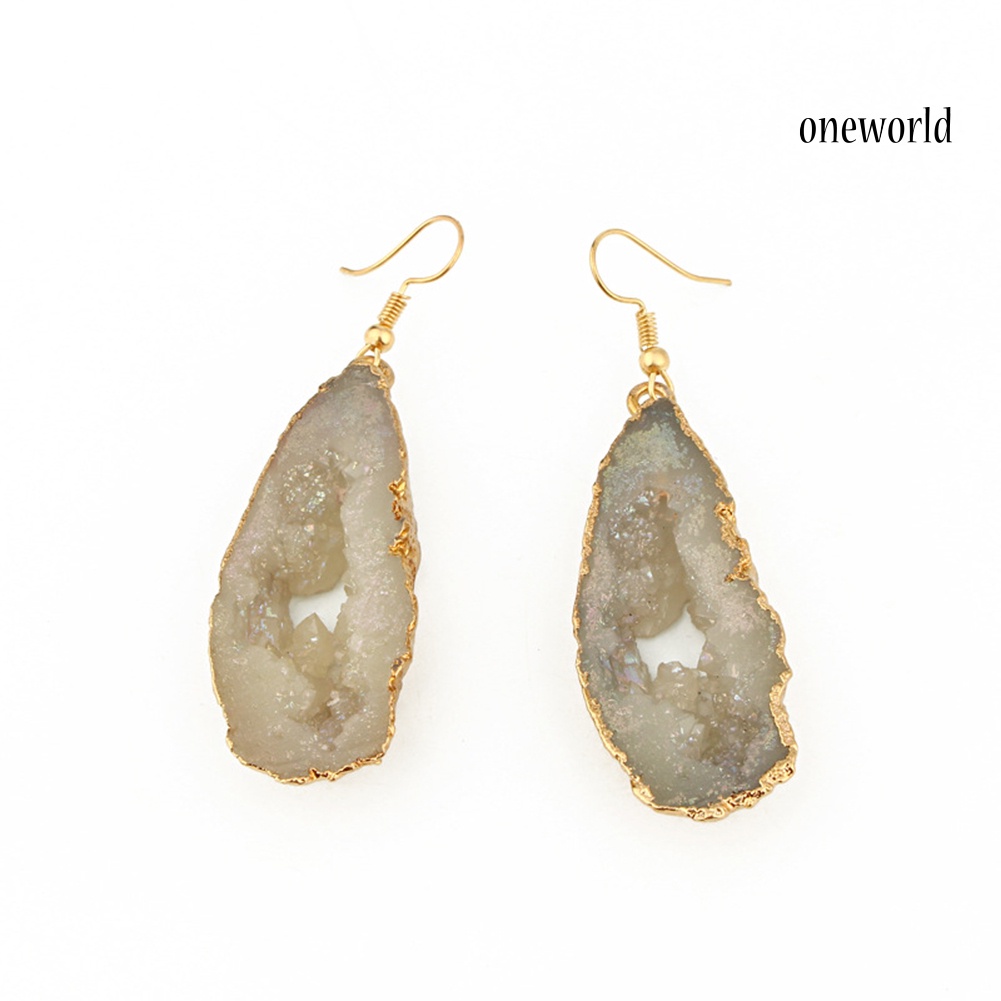 OW@ Creative Hollow Out Irregular Stone Drop Dangle Women Hook Earrings Jewelry