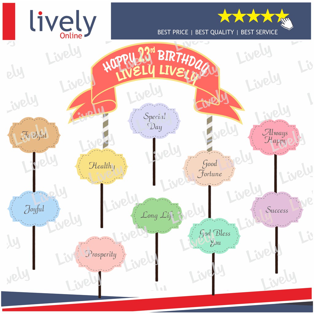 CAKE TOPPER KARAKTER HIASAN KUE HBD HAPPY BIRTHDAY CUSTOM NAMA BEST WISHES HBD set