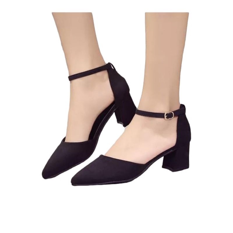 sepatu wanita hitm hak 5cm sepatu selop wanita