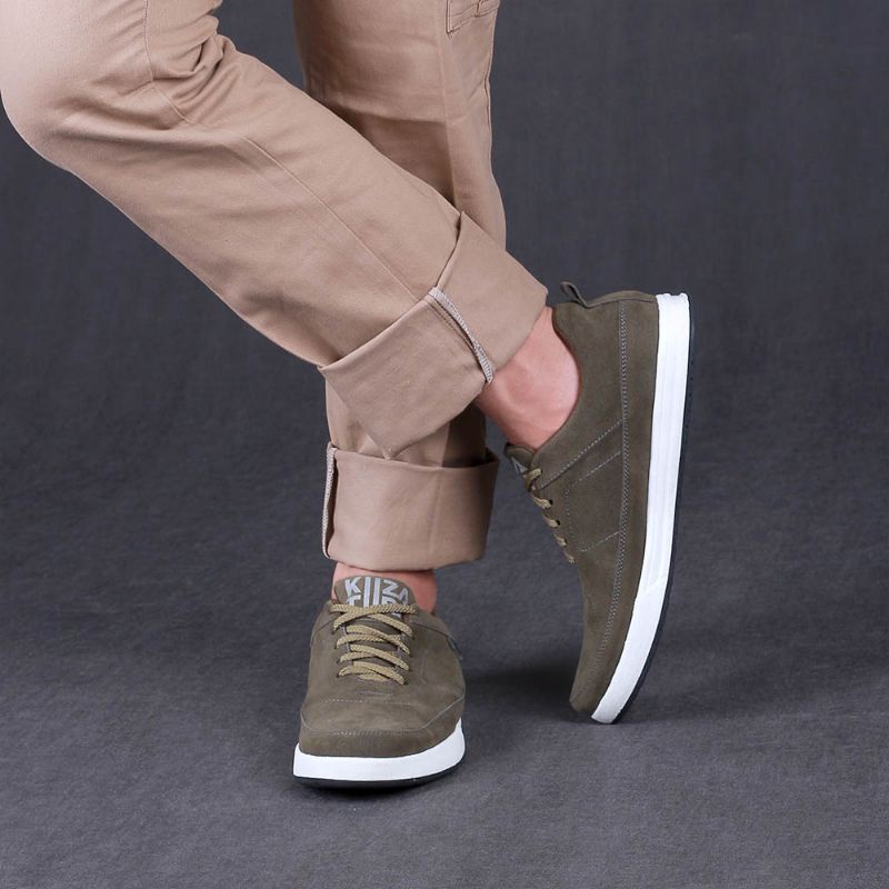 PROMO COD TERMURAH Sepatu Casual Sneakers Pria Olive Muda | Sepatu Kulit Cowok Keren Distro | Sepatu Kets Sekolah Kuliah Kerja