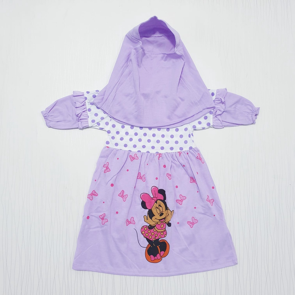 dress gamis anak karakter mickey sudah termasuk hijab