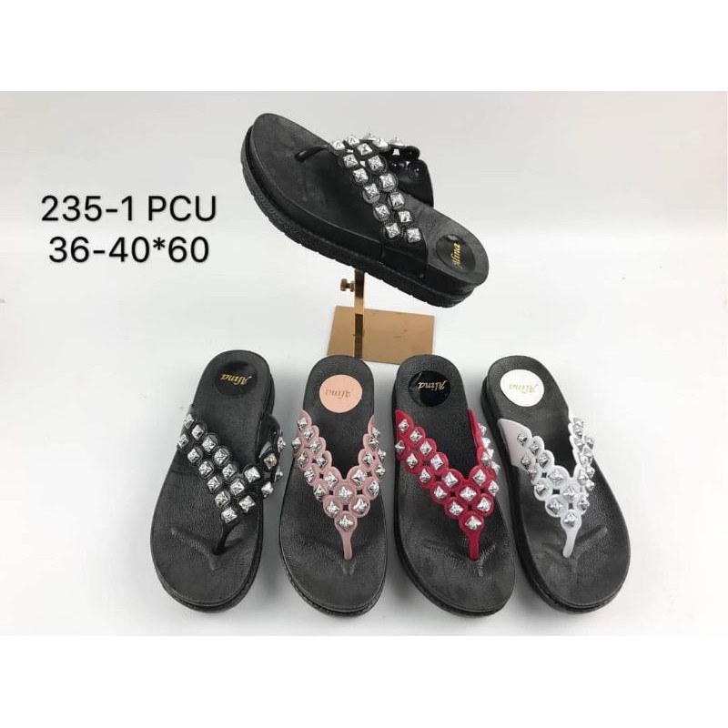 sandal alina 235-1 sandal wedges jepit wanita motif permata