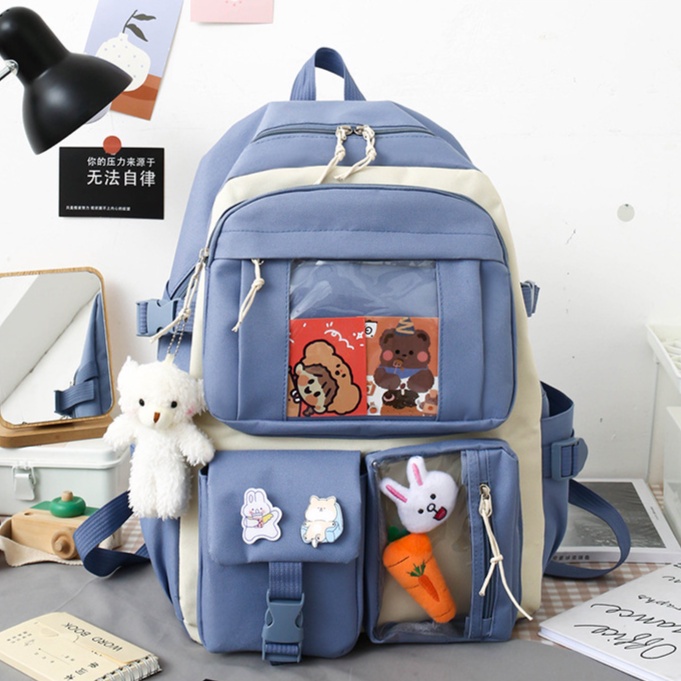 5 Pcs Set Harajuku Wanita Tas Ransel Laptop Kanvas Tas Sekolah Untuk Remaja Gadis Kawaii College Siswa Anak-anak Tas Ransel 2022