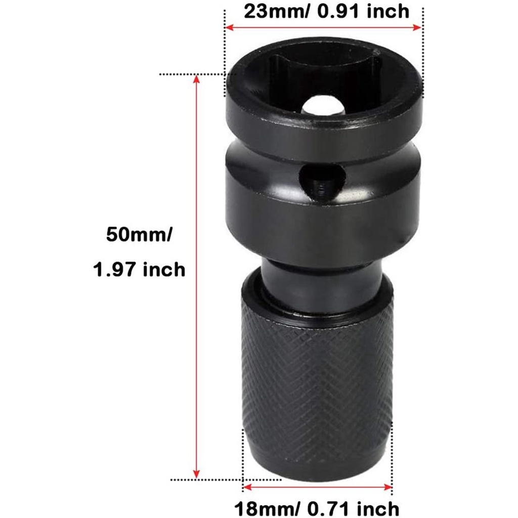 QUINTON Universal Socket Adapter Quick Release Converter Wrench Adapter Impact Tool Chuck 1/2 Inch Square Drive to 1/4 Inch Hex Ratchet Spanner Sleeve