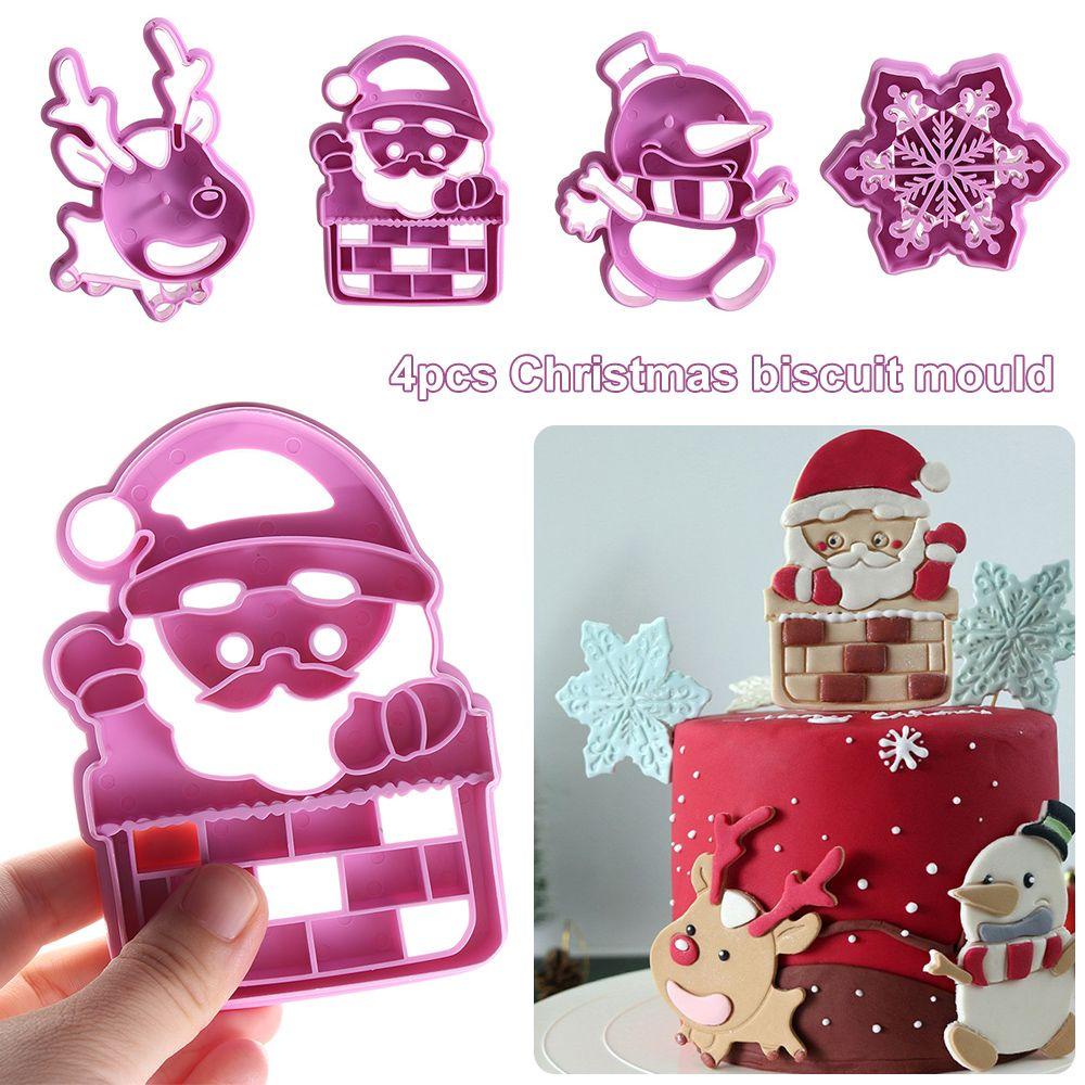 Solighter 4PCS Cetakan Biskuit Natal Kartun Snowflake Santa Claus Cookies Cutter