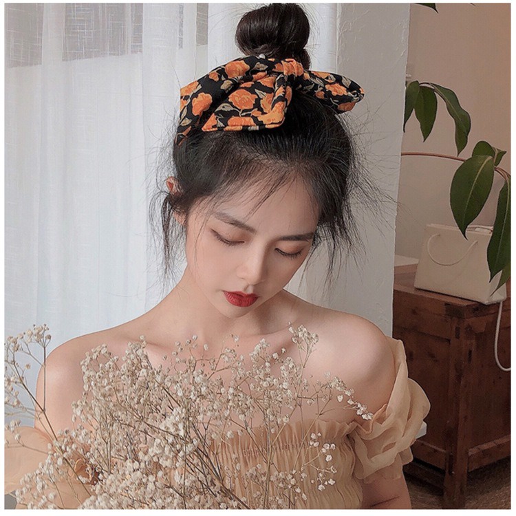 AC066 Ikat Rambut Kain Model Pita Korea Karet Rambut Mutiara dan Polos