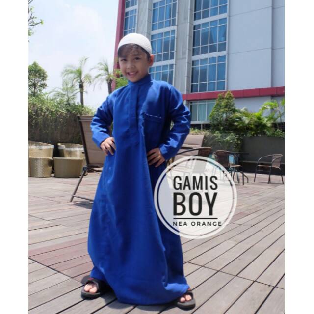 Gamis anak laki nea orange biru elektrik / jubah pakistan anak / gamis pakistan