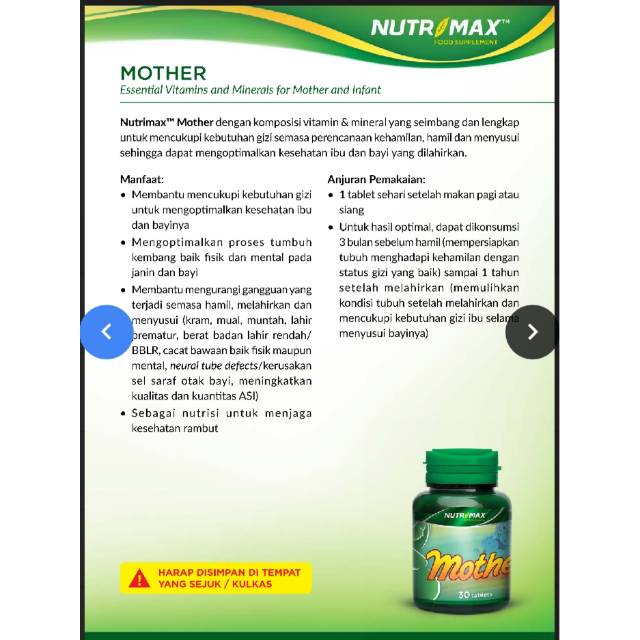 NUTRIMAX Mother best 30 vitamin ibu hamil dan menyusui sebagai asi booster