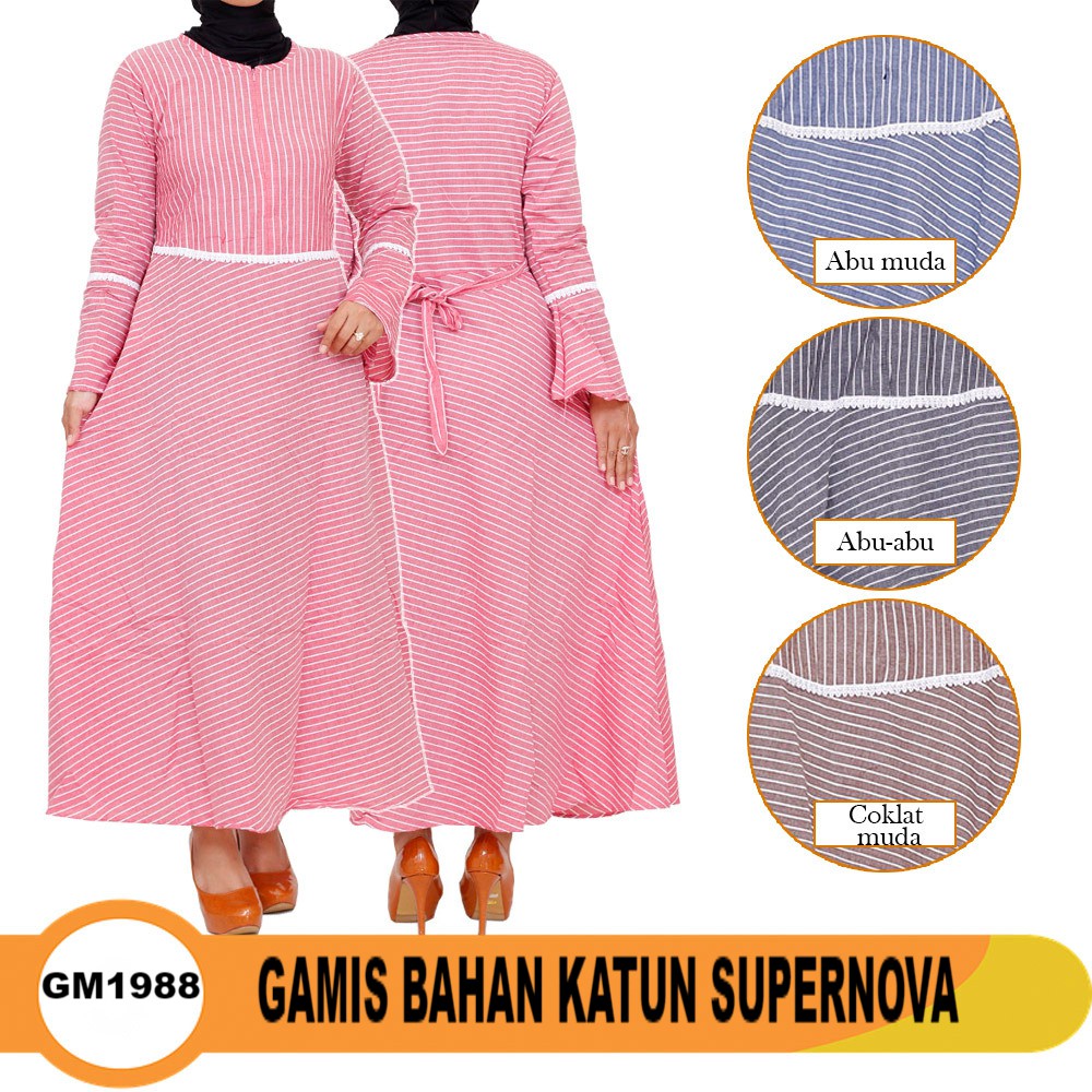 Baju Gamis Muslim Katun Supernova Motif Salur