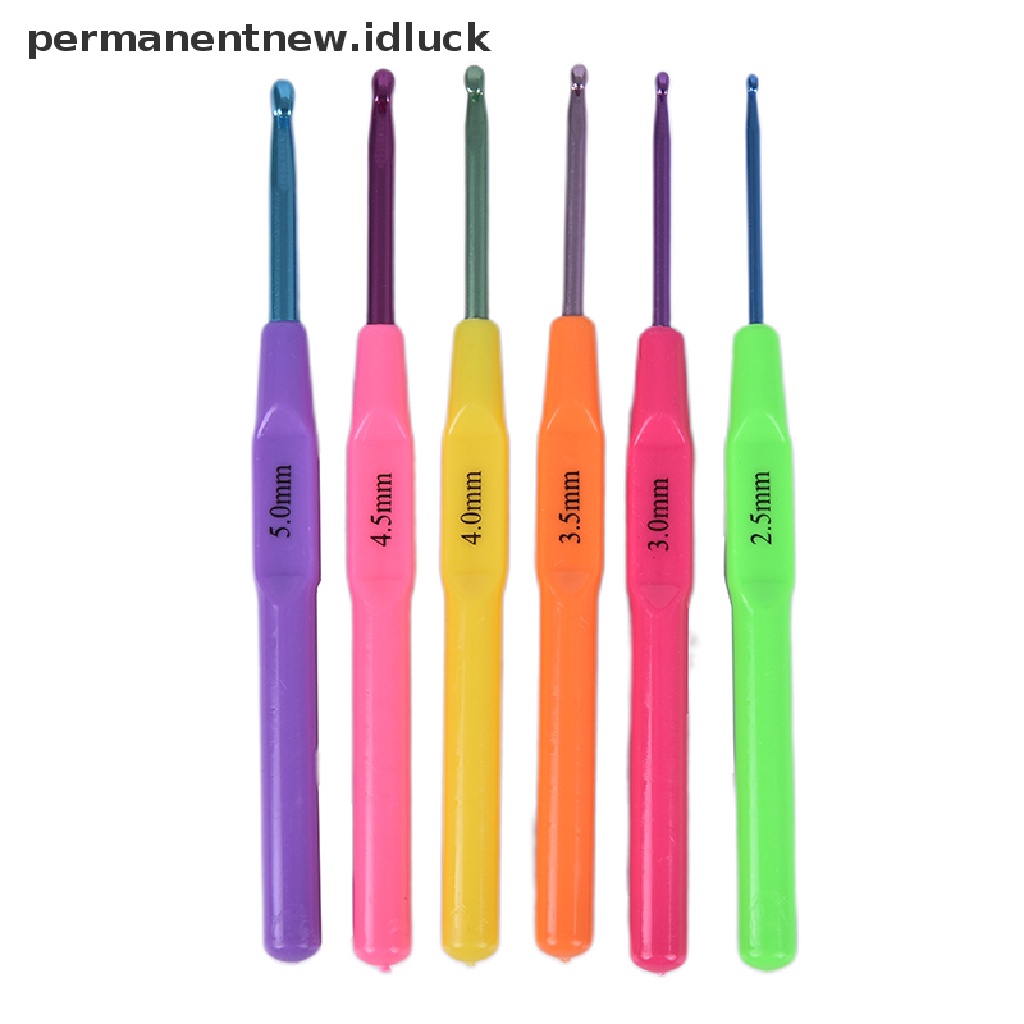 6 Pcs / set Kait Renda Rajut Bahan Aluminum Dengan Gagang Plastik