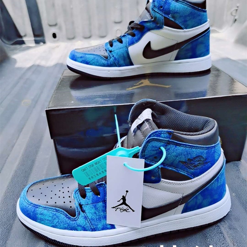 Sepatu Nike Air Jordan 1 High Tie Dye Blue Biru Import Murah