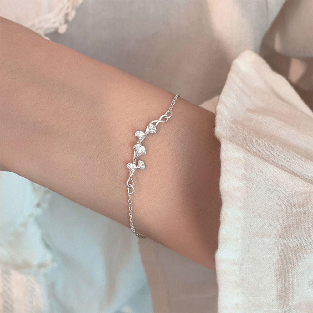Gelang Liontin Daun Ginkgo Bunga Warna Silver Untuk Pasangan