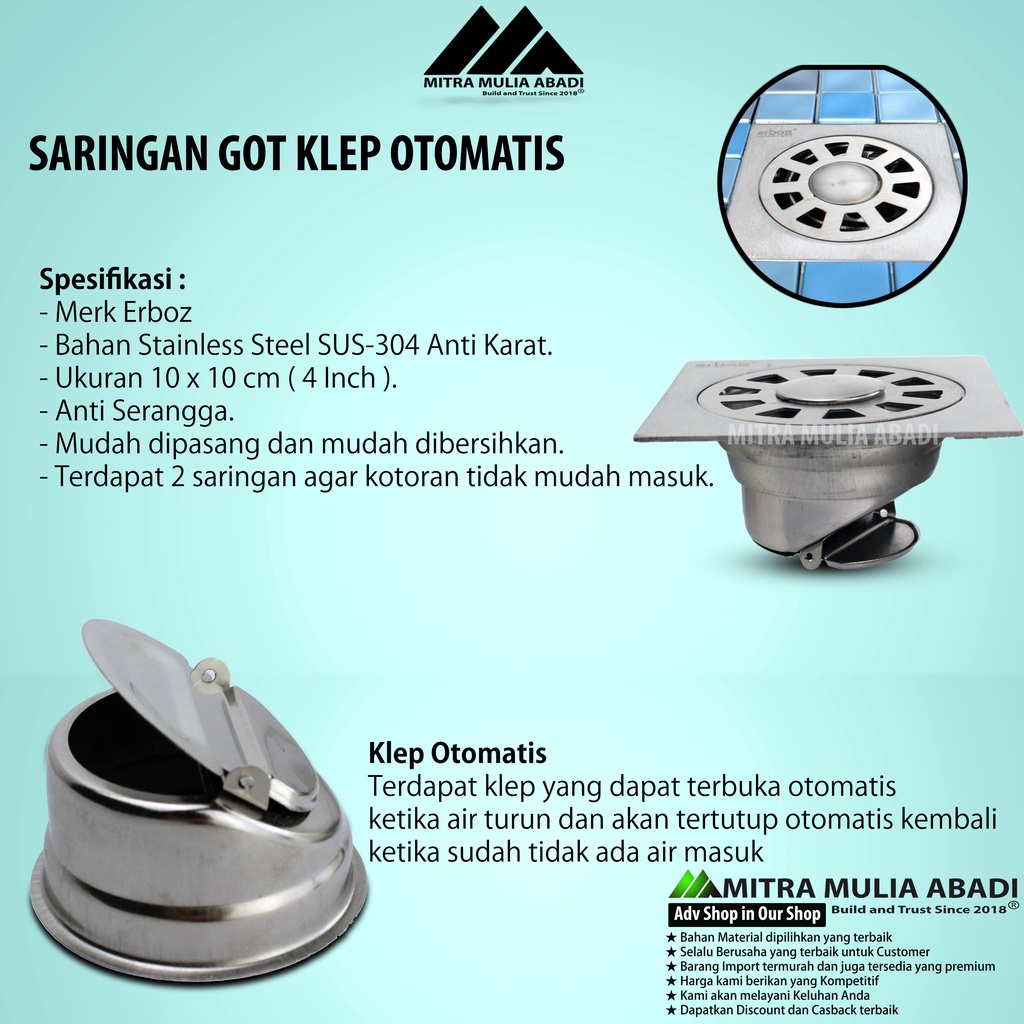 Saringan Got Klep Otomatis Anti Kecoa Stainless SUS-304