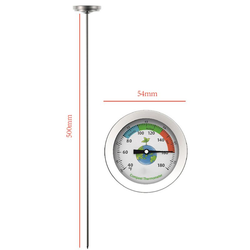 Termometer Pengukur Suhu Tanah Kompos Celcius Bahan Stainless Steel Ukuran 50cm 40-180 Derajat F Dial