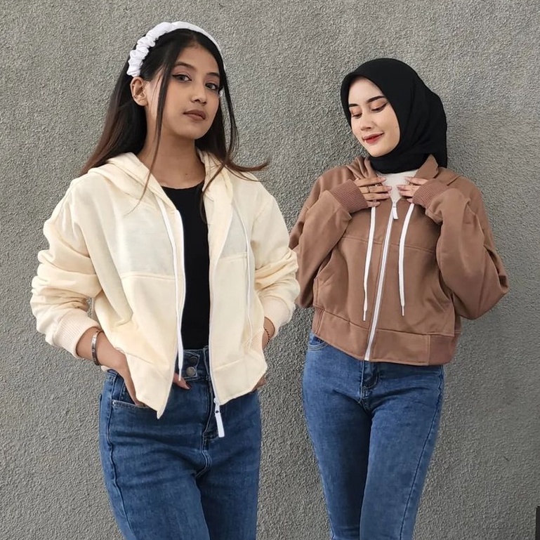 MVP - Zipper Crop Hoodie Oversize - Hoodie Oversize Crop Wanita Kekinian