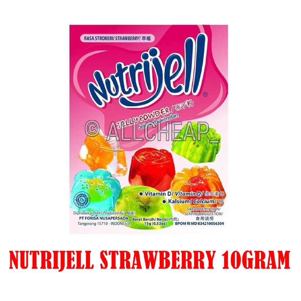 

Nutrijell agar" Jelly Powder Nutrijel ekonomis Rasa stroberi strawberry 10 gr