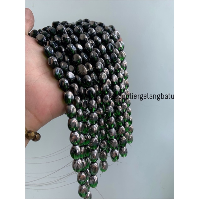 kristal CEKO KACANG SILVER GREEN QUARTZ 10mm HIJAU PERAK oval cutting