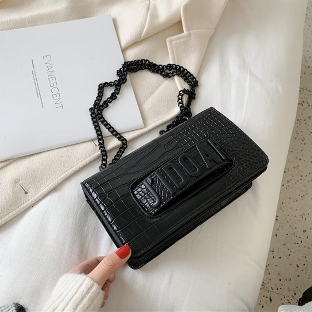 SG6604 syafniegalery fashion bag J’D motif kulit buaya croco bag tas impor tali rantai party bag