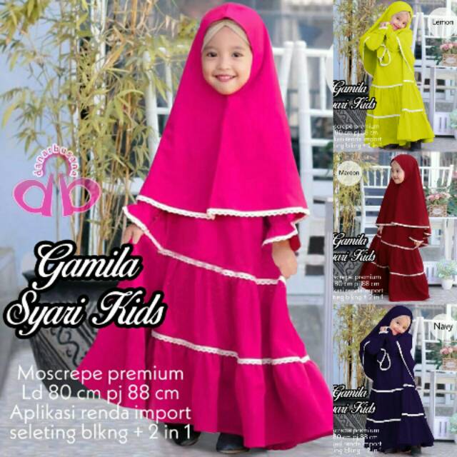 Gamis Anak Syari Terbaru 6 - 8 Tahun Gamila Kid Moscrepe Baju Muslim Anak Perempuan Tanah Abang