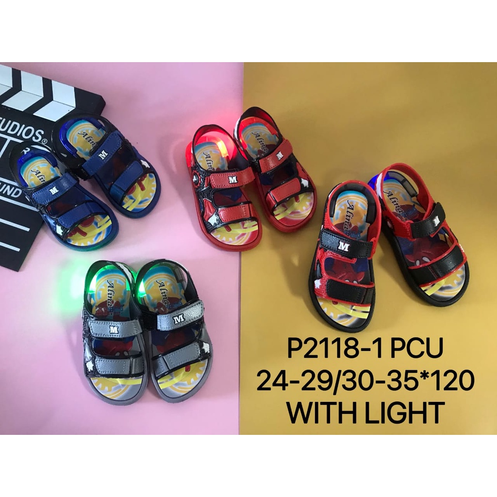 ✨ COD ✔️ Sandal Gunung Anak Jelly Alina P2118 1 Sendal Gunung Anak Karakter Kartun Spiderman Lampu LED 100% Original Kualitas Import Anti Slip Nyaman Empuk