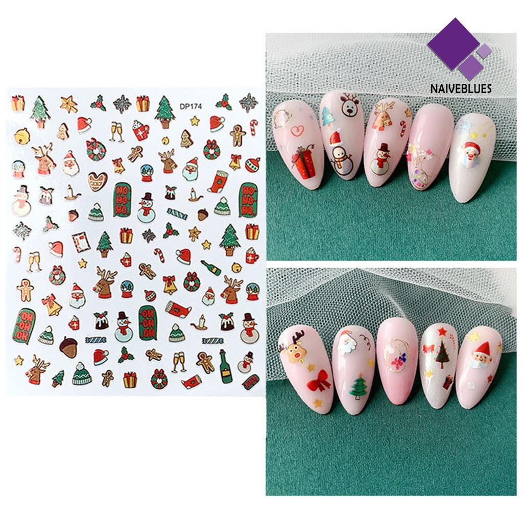 Naiveblue &gt; Stiker Kuku Motif Kartun Natal Untuk Nail Art