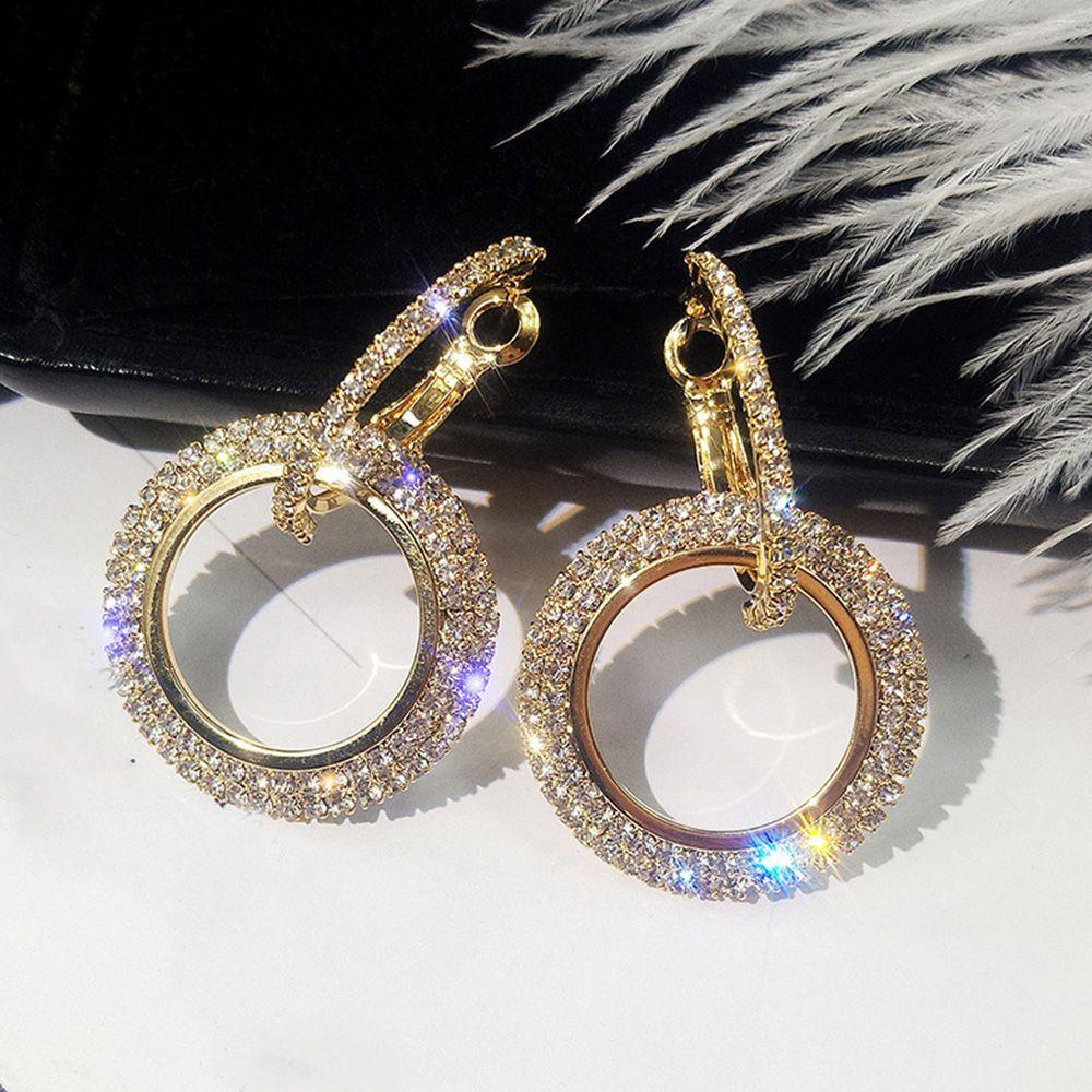 Needway   Anting Hoop Hadiah Pesta Kristal Fashion Perhiasan