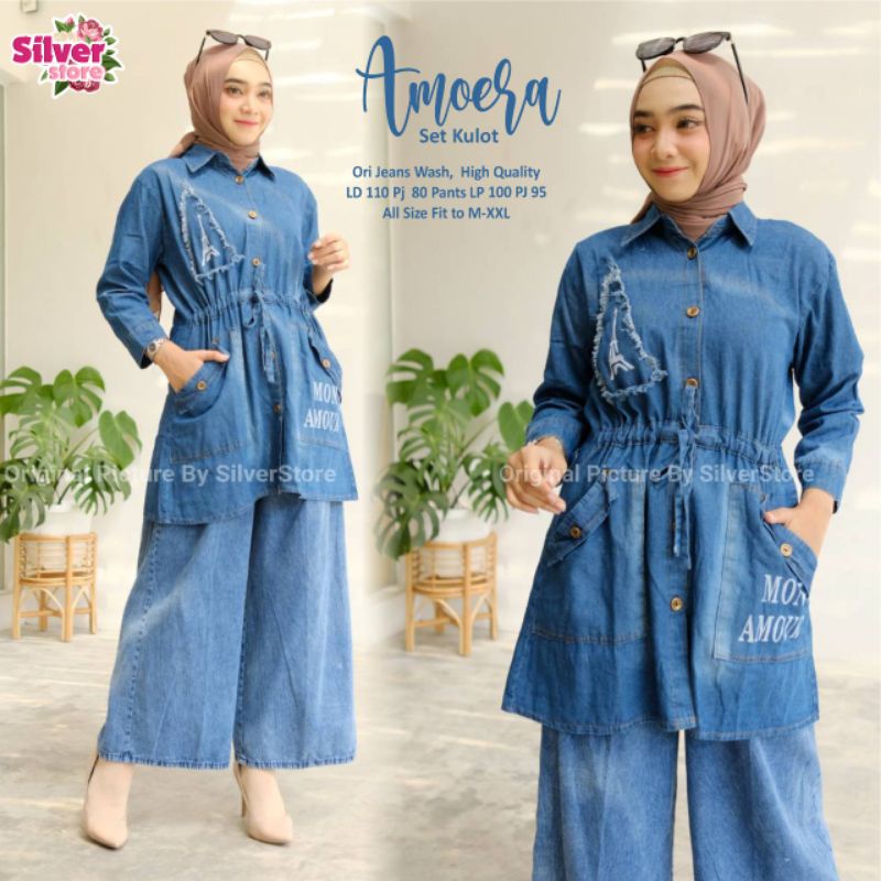 AMORA SET KULOT | LD 110CM | SETELAN JEANS | SETCEL JEANS | ONESET JEANS