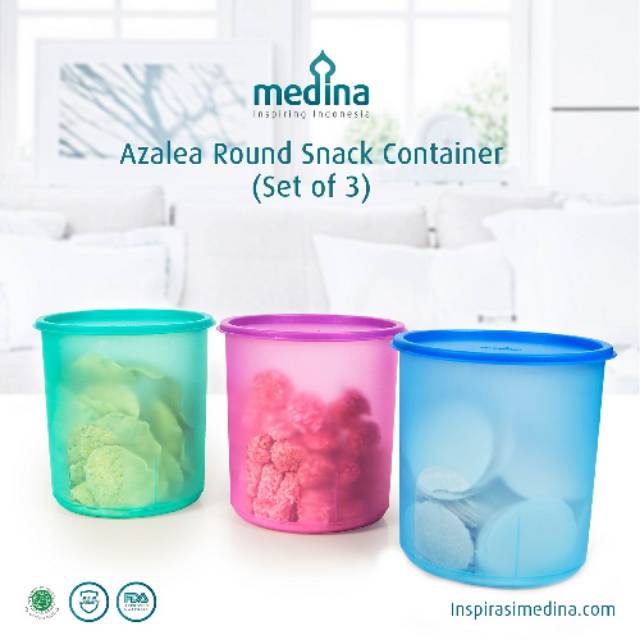 Medina Toples Plastik Azalea Round Snack Container (Set of 3) 3 Liter Toples Warna Toples Halal Topl