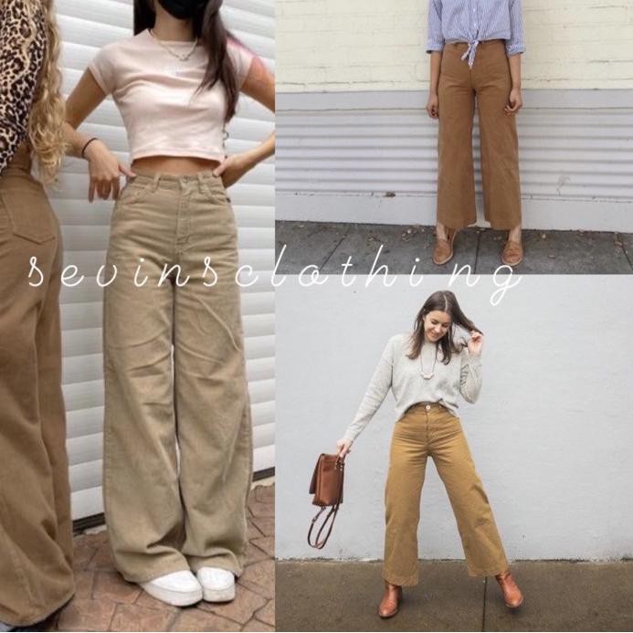 ✿ Sevins - celana panjang highwaist kulot jeans army coklat/kulot jeans wanita ☑