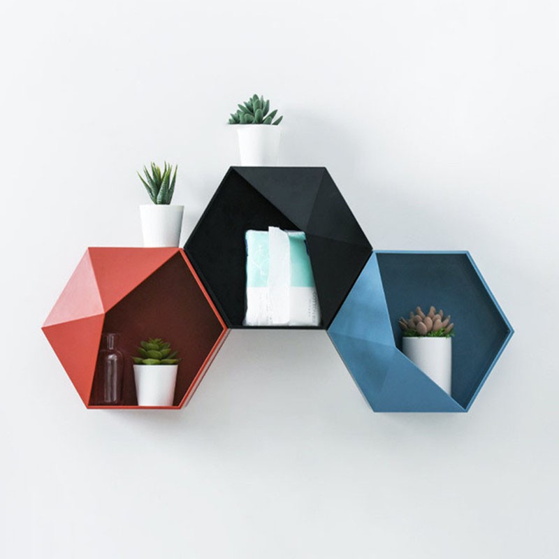 ☛TK☚ R353 KOTAK PENYIMPANAN HEXAGONAL GEOMETRIS GAYA NORDIC RAK GANTUNG DINDING UNTUK DEKORASI RUMAH