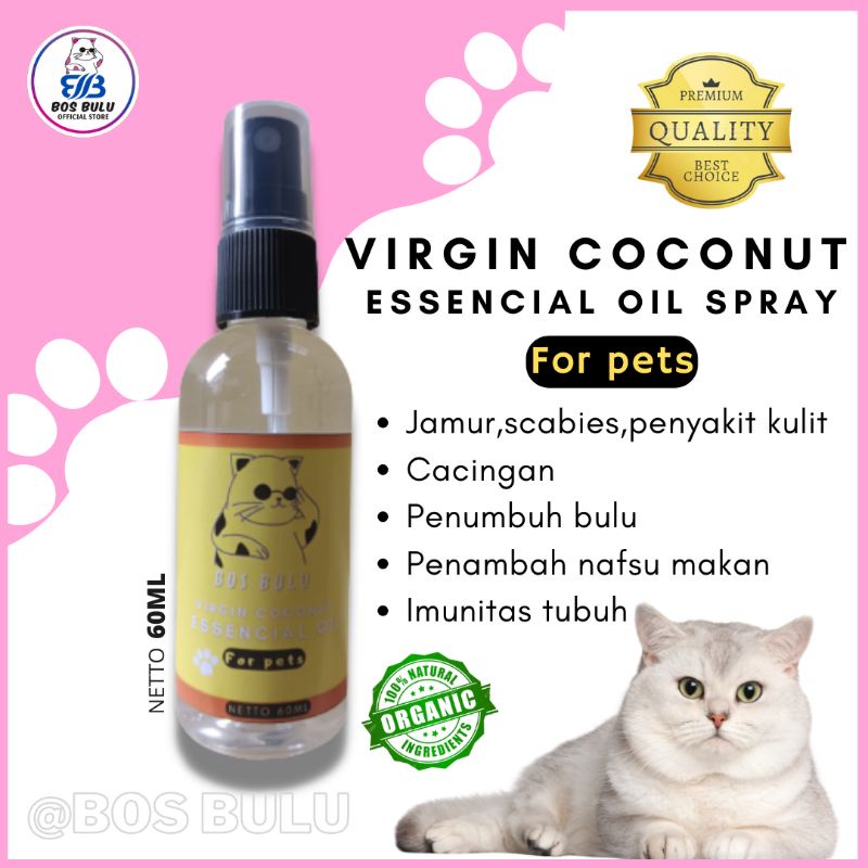 minyak vco virgin coconut eseencial oil spray untuk jamur cacing scabies penyakit kulit nafsu makan kucing 60ml